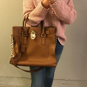 Michael Kors Large Leather Camel Hamilton Bag